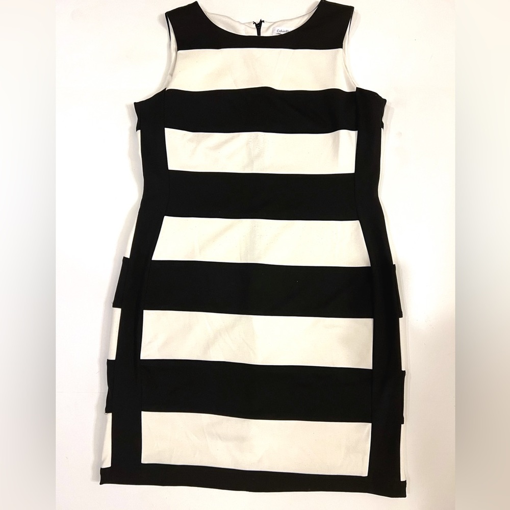 Calvin Klein Scuba Knit Black & White Colorblock Sheath Dress Sz 14